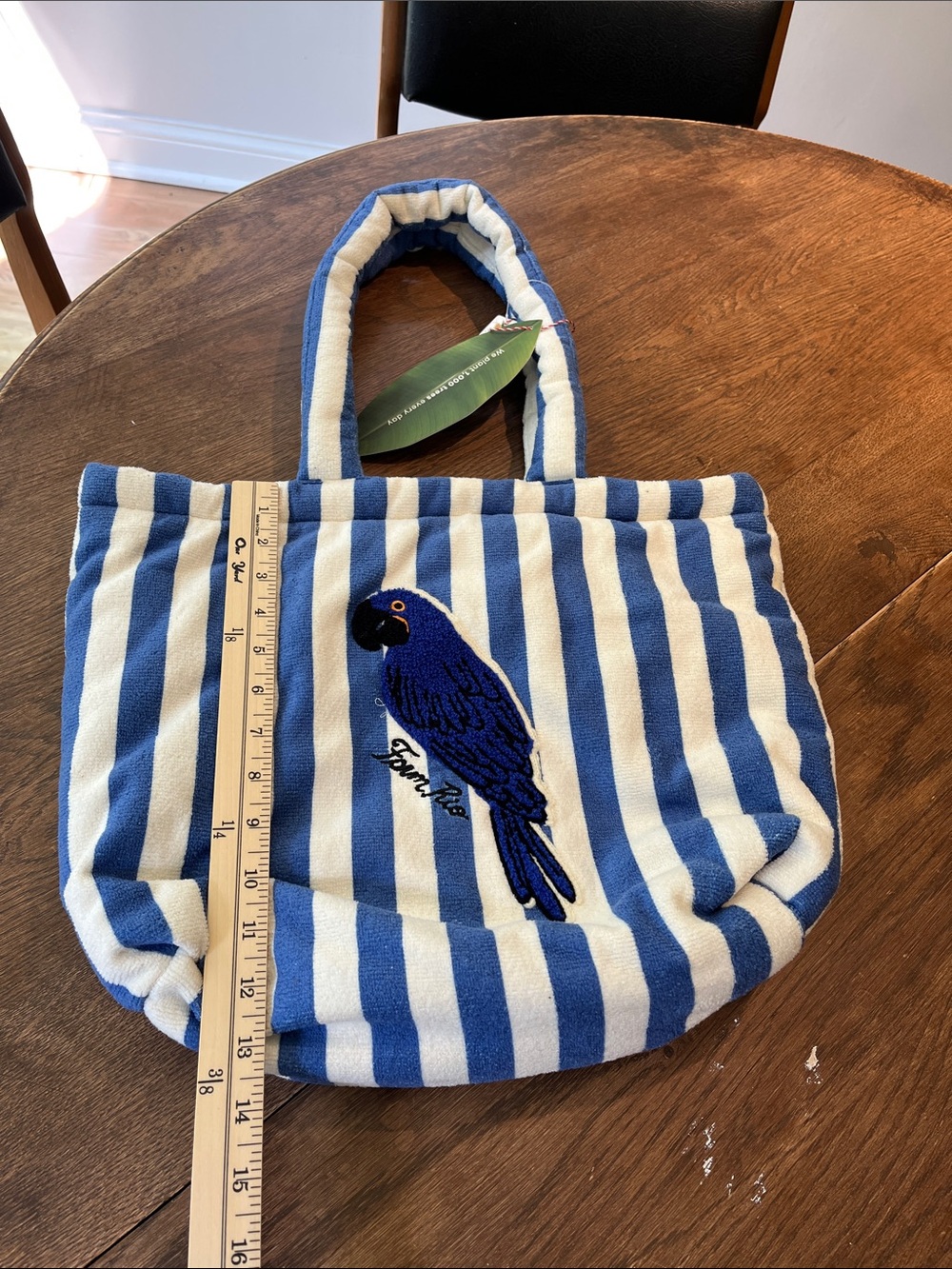 NEW!!! FARM Rio Blue & White Striped Parrot Tote Anthropologie - Picture 11 of 13